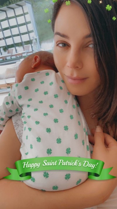 Jenna Dewan Holds Baby Callum in Four Leaf Clover Onesie for St Patricks Day