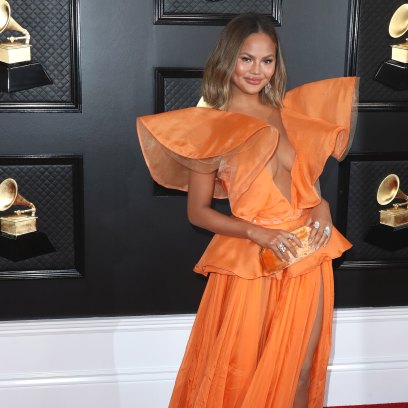 Chrissy Teigen Orange Gown 62nd Annual Grammy Awards, Arrivals, Los Angeles, USA - 26 Jan 2020