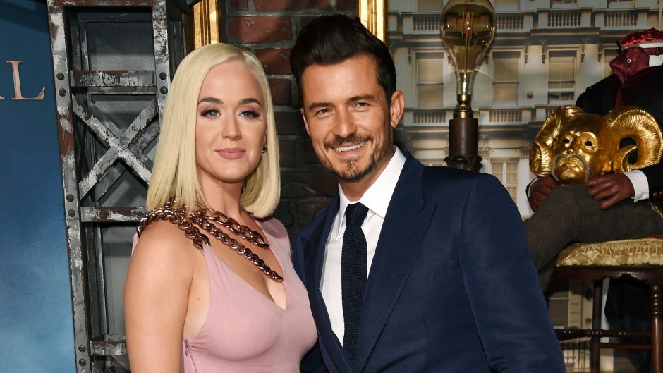 Katy Perry Pink Dress Short Blonde Hair With Orlando Bloom in Blue Suit