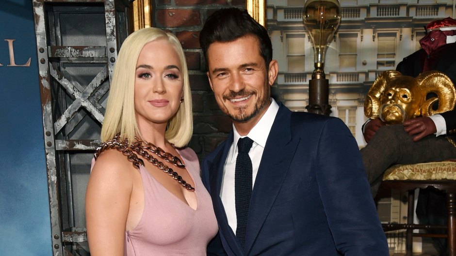 Katy Perry Smiles in Pink Dress With Chains and Blonde Bob With Fiance Orlando Bloom in Blue Suit