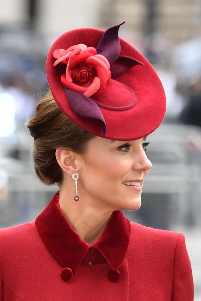 Kate Middleton Red Dress With Flower Hat Commonwealth Day Service, Westminster Abbey, London, UK - 09 Mar 2020