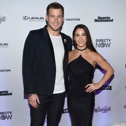Colton Underwood Wears Black Suit and Tshirt on Red Carpet With Aly Raisman