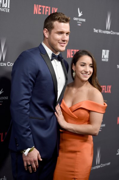Colton Underwood Wears Blue Tux With Ex Girlfriend Aly Raisman in Orange Off the Shoulder Dress at Golden Globes Afterpary 2017