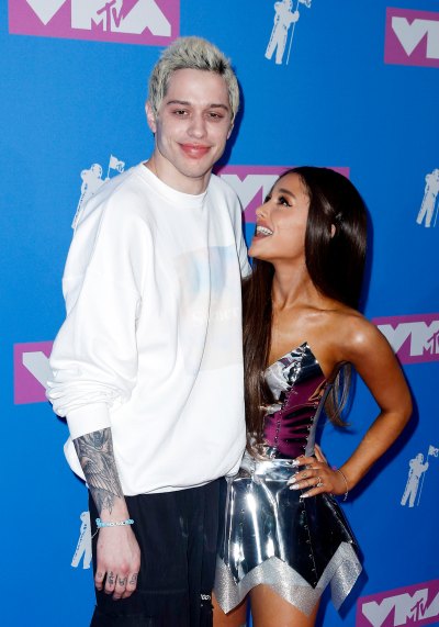 Pete Davidson Smiles in White Sweatshirt With Ex Ariana Grande