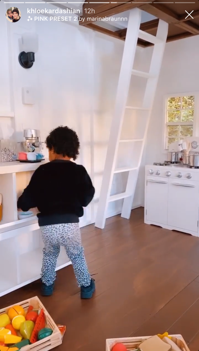 true-thompson-cooks-for-doll-in-playhouse