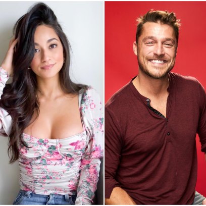 Bachelor Contestant Victoria Fuller Fluffs Her Hair in Flowered Top in Split Image With Bachelor Chris Soules Smiling in Maroon Henley Top