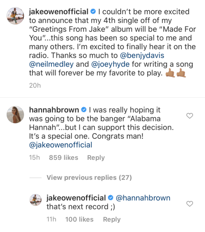 Hannah Brown Calls Jake Owens Song Made for You Special After Bachelorette Date With Tyler Cameron