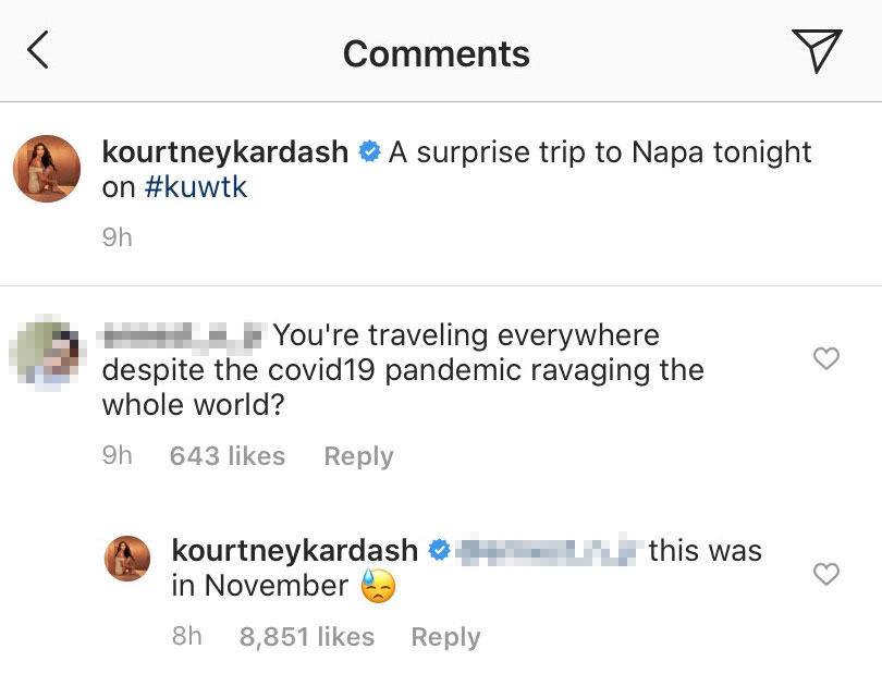 Kourtney Kardashian IG Comments