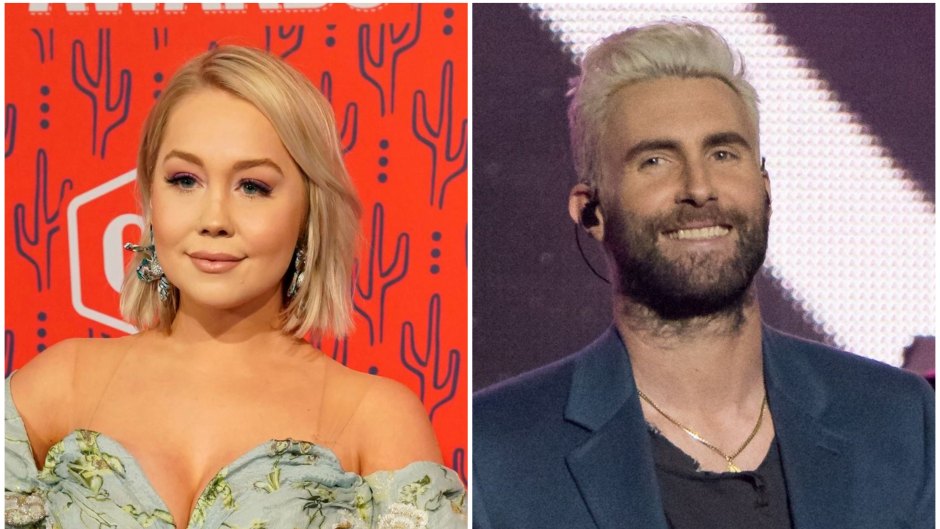 Raelynn Wears Flowers Off the Shoulder Dress Adam Levine Smiles With blonde Hair in Blue Trench Coat They Knew Each Other on The Voice