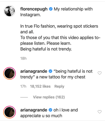 Ariana Grande Supports Florence Pugh Amid Backlash With Zach Braff Relationship