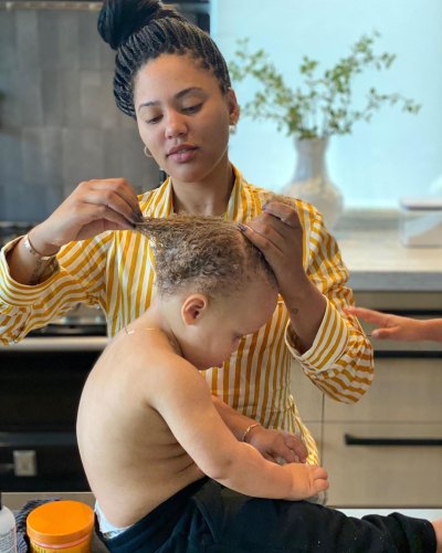 Ayesha Curry Combs Son Canons Hair After Deep Conditioning Treatment