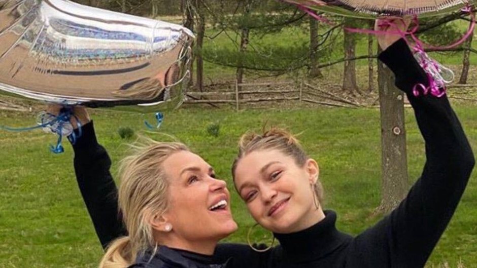 Gigi Hadid Holds Blue and Pink 25 Balloons During Birthday Party With Mom Yolanda Hadid Pregnancy Clue