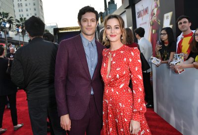 Leighton Meester Smiles in Red Dress on Red Carpet With Husband Adam Brody in Purple Suit