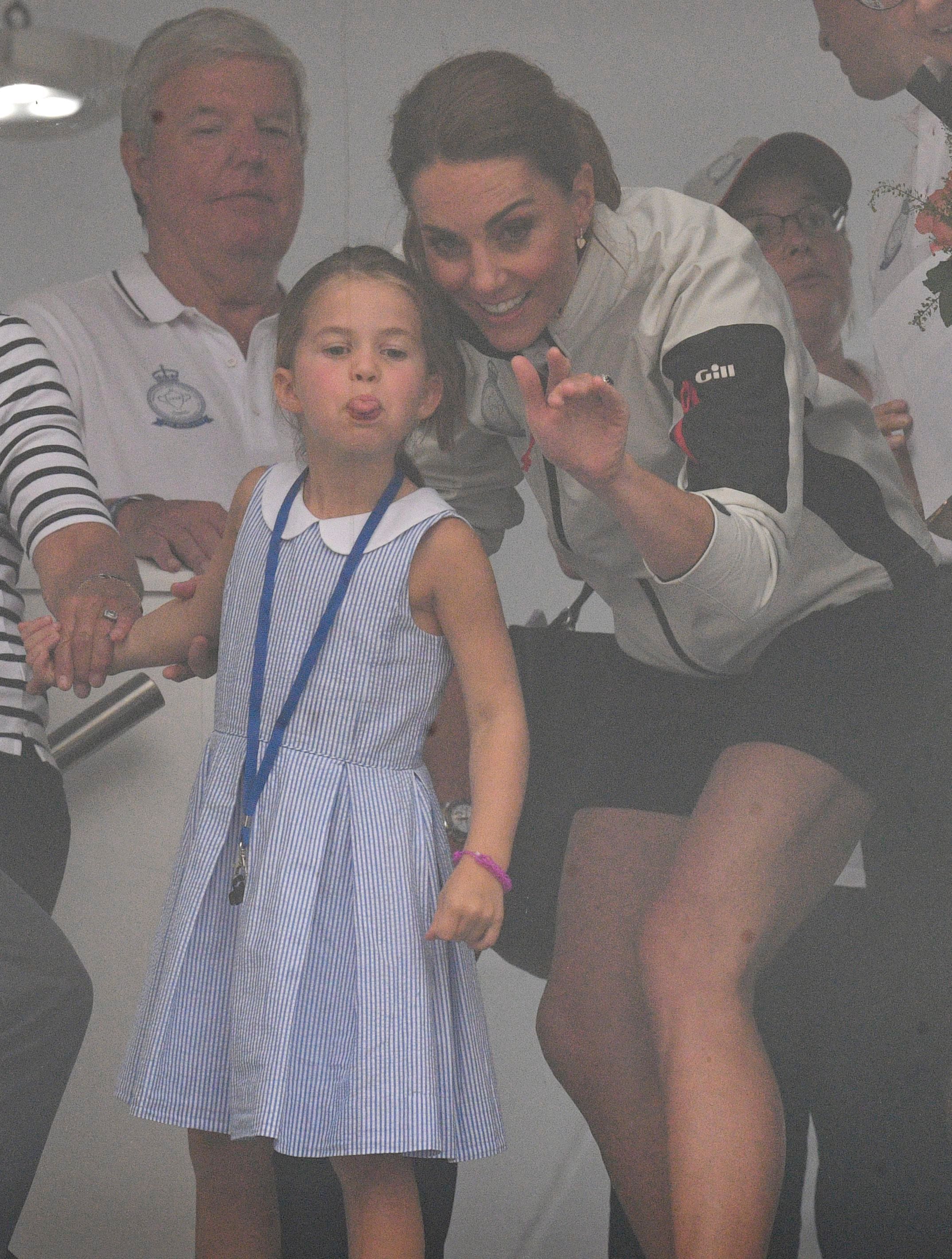 Princess Charlotte Sticks Her Tongue Out Princess Charlotte and Catherine Duchess of Cambridge King's Cup Sailing Regatta, Cowes, Isle of Wight, UK - 08 Aug 2019