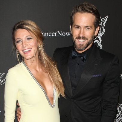 Blake Lively Shows Baby Bump in Yellow Gown With Plunging Sparkly Neckline With Husband Ryan Reynolds in Black Tux