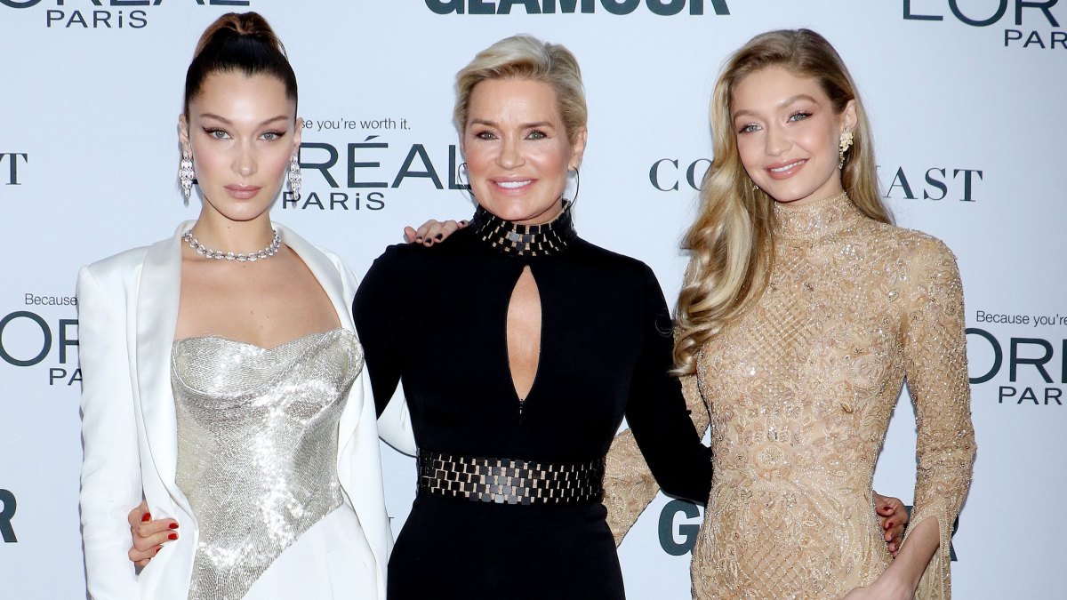 Gigi Hadid Wears Nude Dress With Arms Around Yolanda Foster in Black Dress With Keyhole and Bella Hadid in Silver Corset White Dress How They Reacted to Gigi's Pregnancy