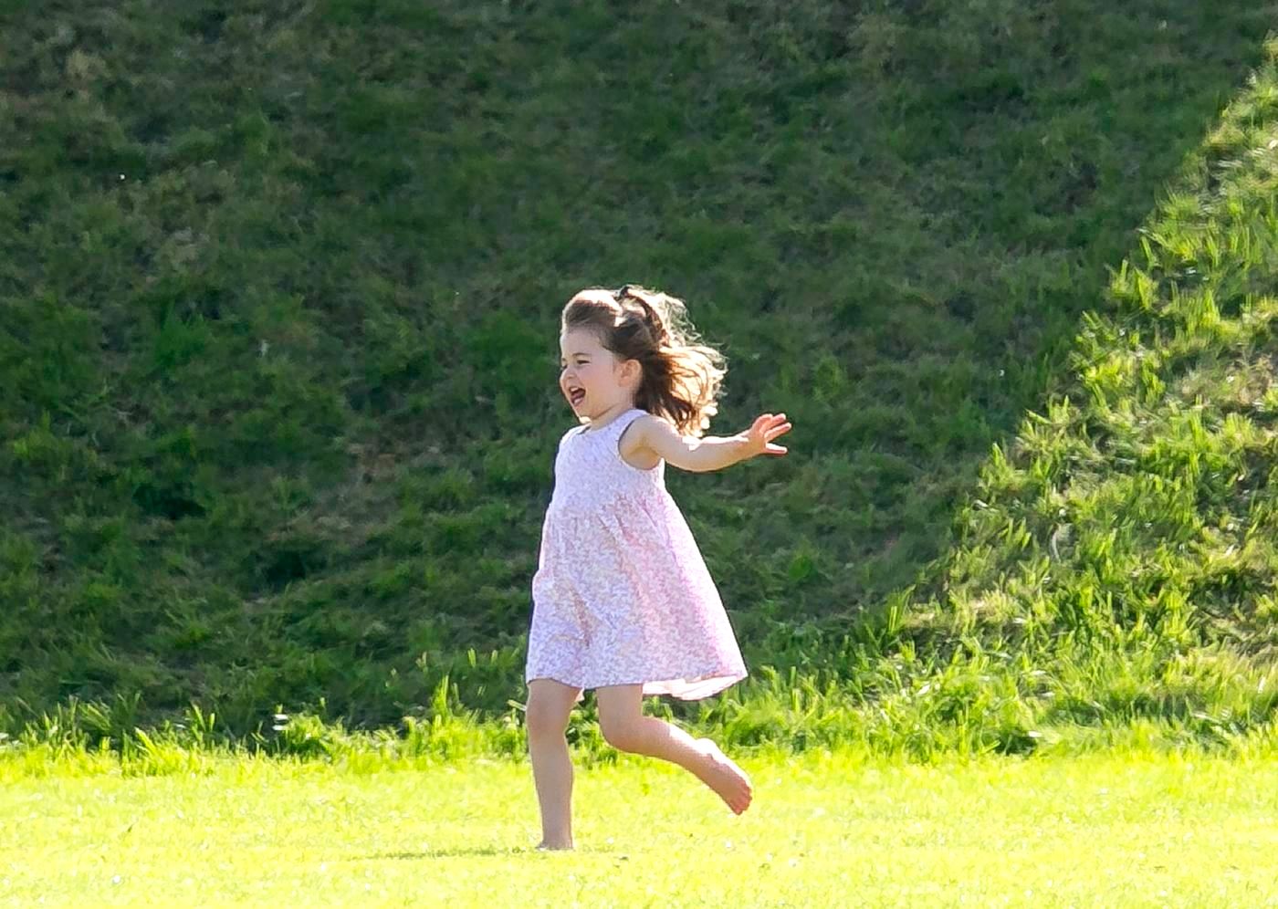 Princess Charlotte Runs Outside in Pink Dress