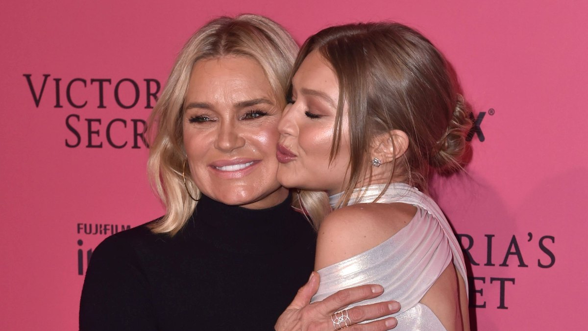 Yolanda Hadid Wears All Black Outfit and Hugs Gigi Hadid on Victoria's Secret Red Carpet