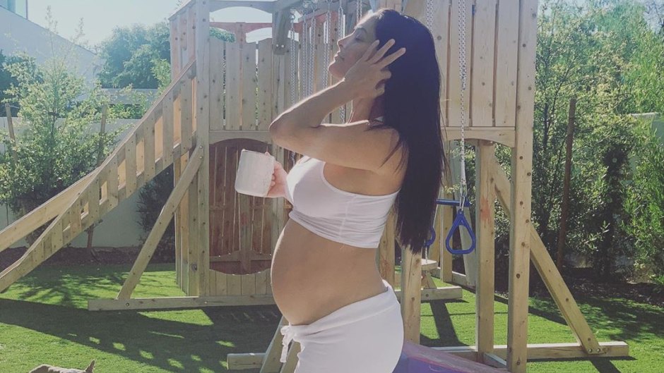 Pregnant Nikki Bella Shows Baby Bump in White Crop Top and Sweats