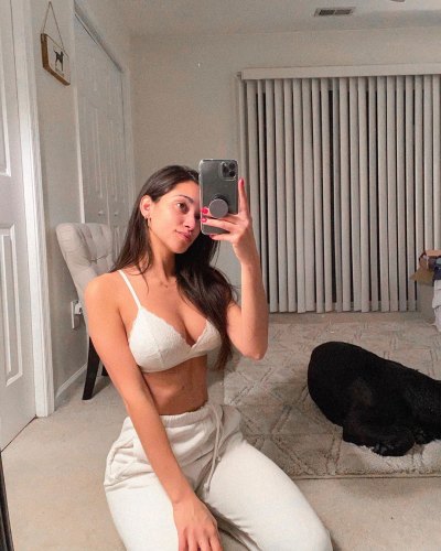 Bachelor Contestant Victoria Fuller poses in White Bra and Sweats
