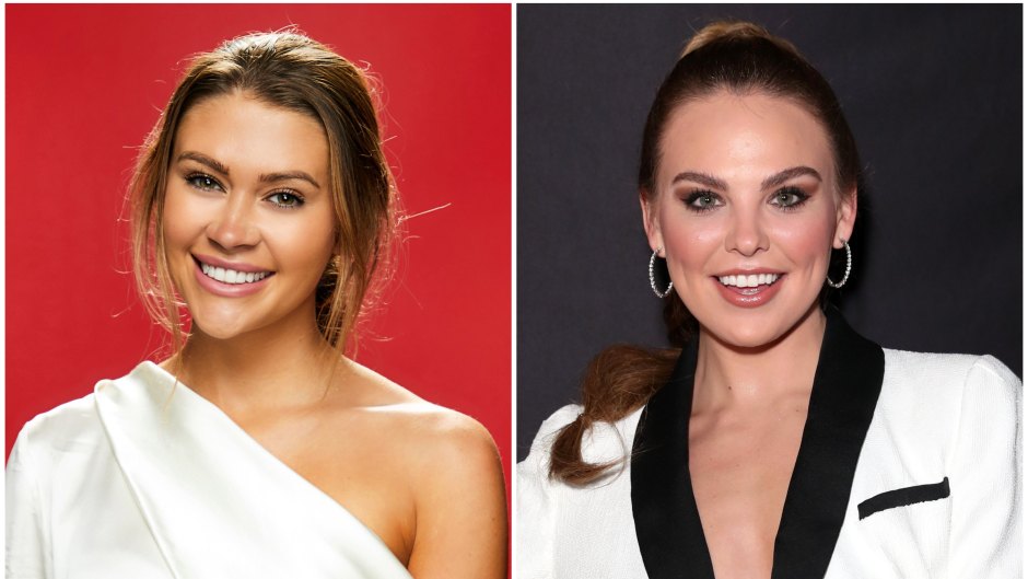 Bachelor Contestant Caelynn Miller Keyes Wears White Silk Off the Shoulder and Black Jeans Bachelorette Hannah Brown Wears White Suit and High Ponytail