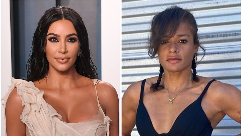Kim Kardashian Wears White Deconstructed Dress at Vanity Fair Oscars Afterparty Her Personal Trainer Melissa Alcantara Wears Black Good American Workout Outfit