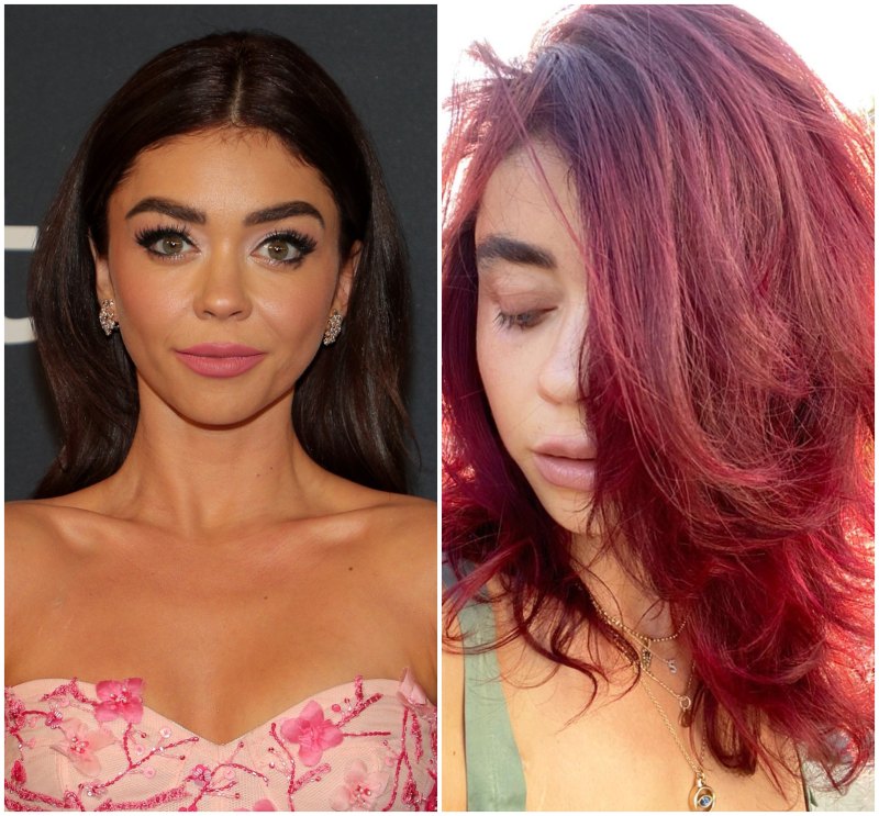 Sarah Hyland dark Straight Hair Dyed Red during Quarantine