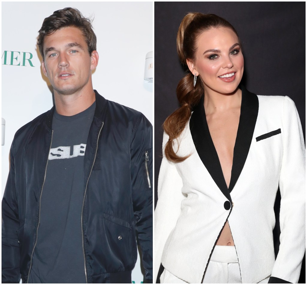Tyler Cameron Wears Bomber Jacket and TShirt Bachelorette Hannah Brown Wears White Suit With Black Detailing and High Ponytail