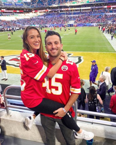 Bachelor in Paradise Couple Jade Roper and Tanner Tolbert Hug During Football Game