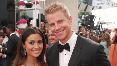 Bachelor Sean Lowe Wears Black Tux With Wife Catherine Giudici in Strpess Gown on Red Carpet