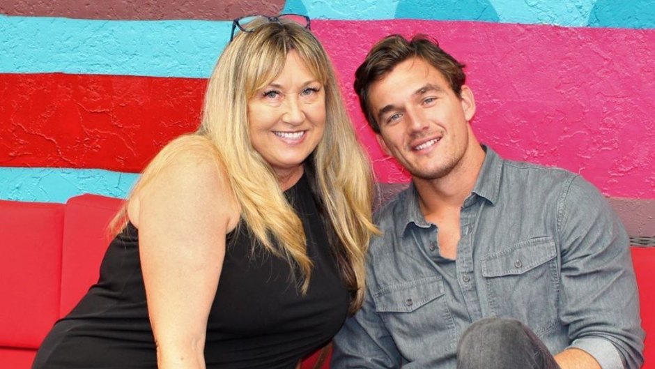 Tyler Cameron Wears Denim Shirt and Jeans and Smiles With Mom Andrea