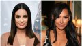 Glee star Lea Michele Wears Tan Blazer and Naya Rivera Wears Sheer Black Gown