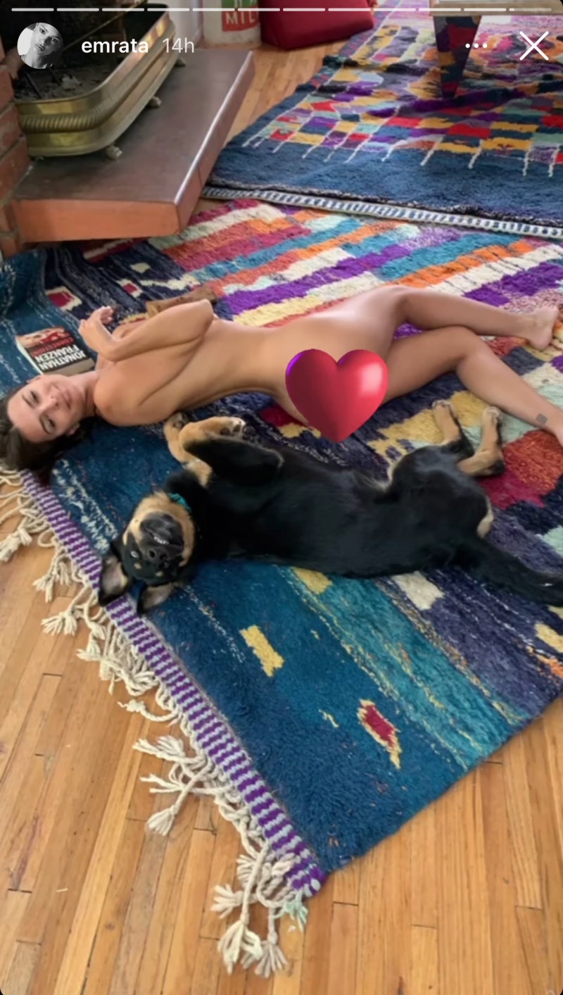 emily-ratajkowski-nearly-naked-moments-nude-rug-dog
