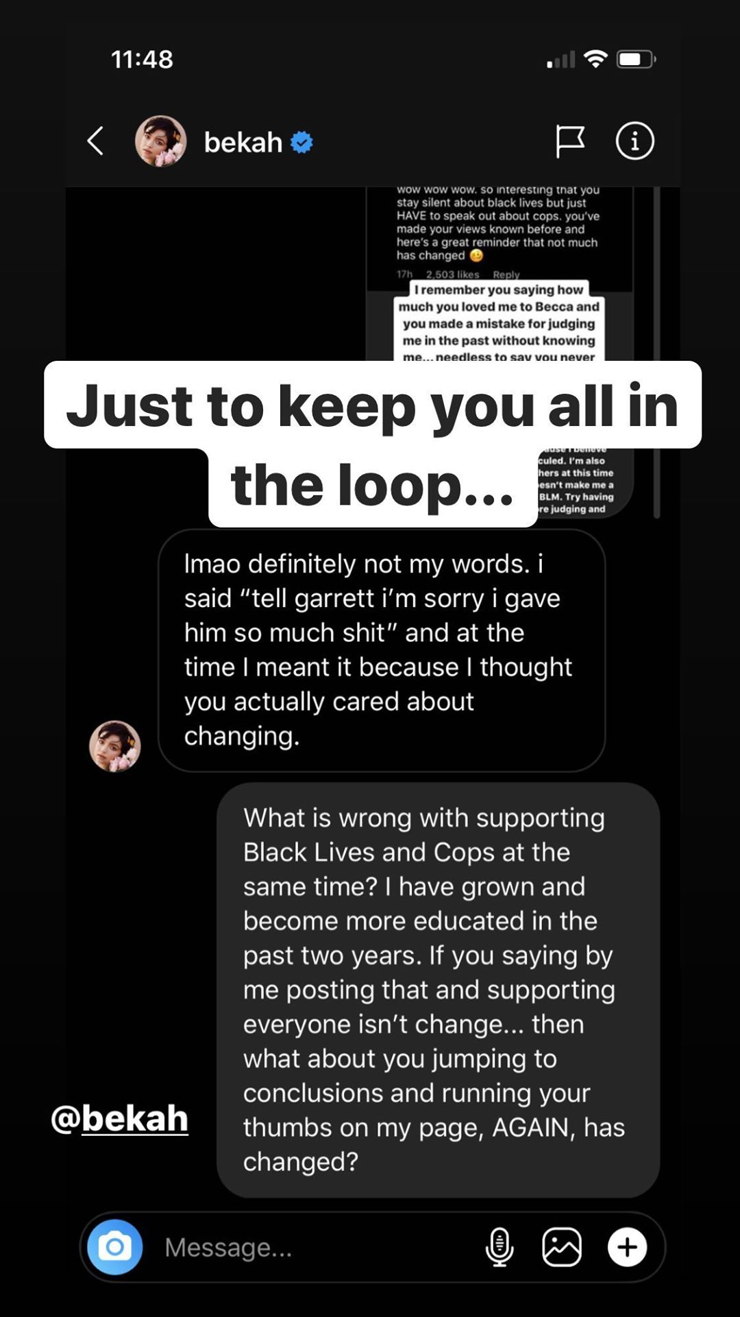 Garrett Yrigoyen Slams Bekah Martinez Comment Exchange