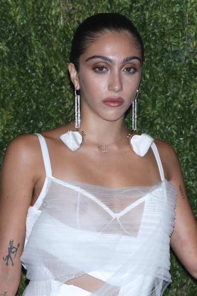 Madonna's Daughter Lourdes Leon Wears White Sheer Dress and Dangly Earrings
