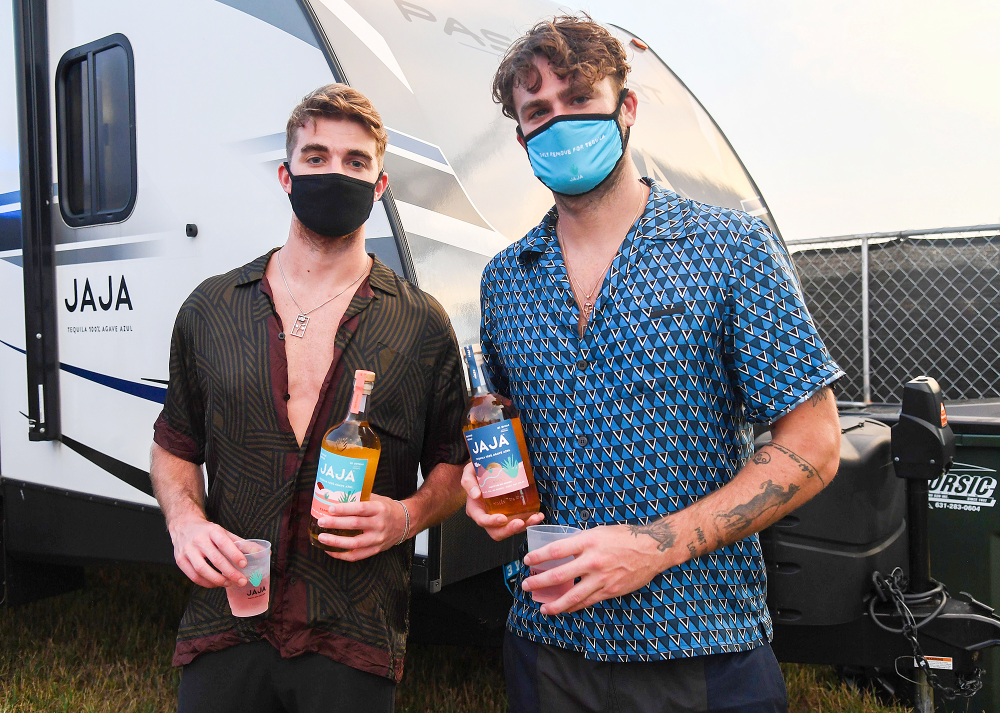 Andrew Taggart and Alex Pall of The Chainsmokers Wearing Face Masks at Safe & Sound Drive-In Concert Fundraiser Presented by JAJA Tequila