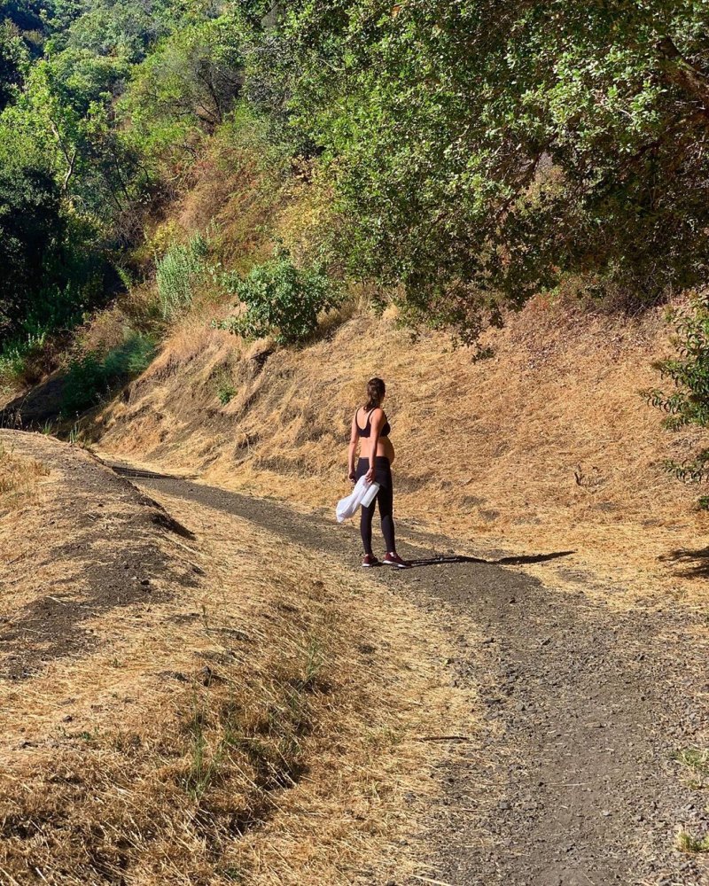 pregnant lea michele on a hike