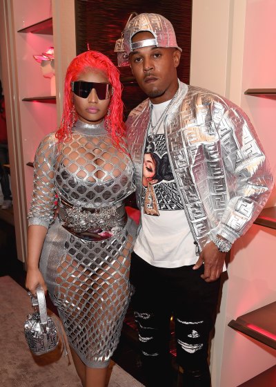 Nicki Minaj Red Hair and Silver Outfit With Husband Kenneth Petty