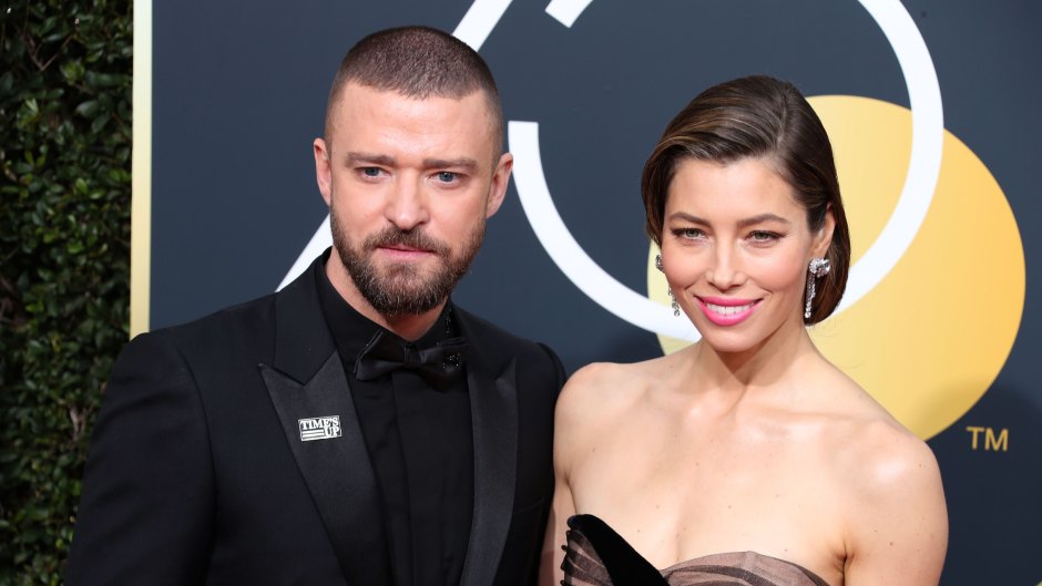 Jessica Biel in Black Gown and Husband Justin Timberlake in All Black Tux