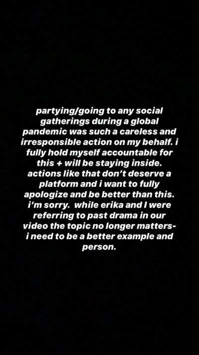 Tana Mongeau Apology for Partying