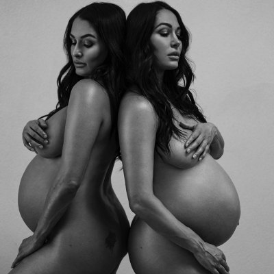 Pregnant Nikki and Brie Bella Pose Nude With Baby Bumps Black and White Photos