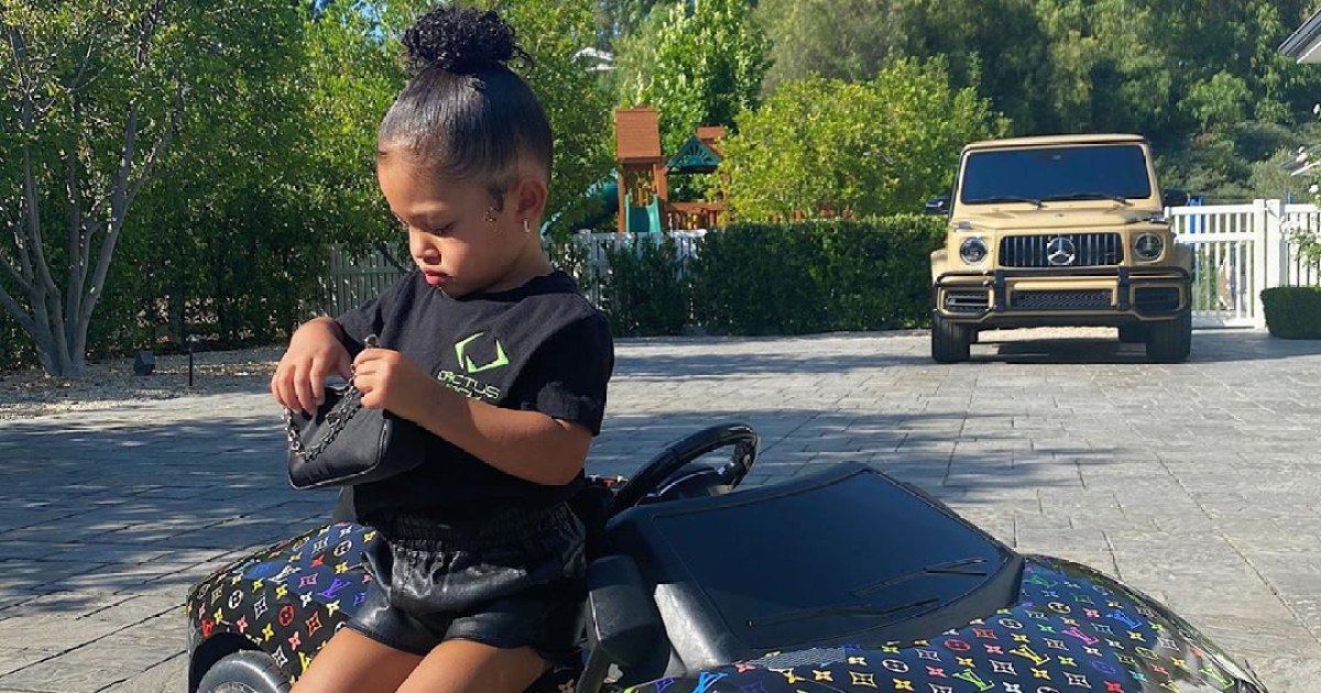 Kylie Jenner gifted daughter a LV monogram wrapped Lamborghini