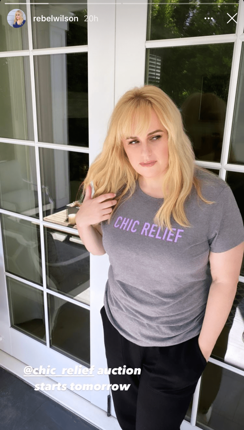 Rebel wilson looks slim in grey shirt on instagram