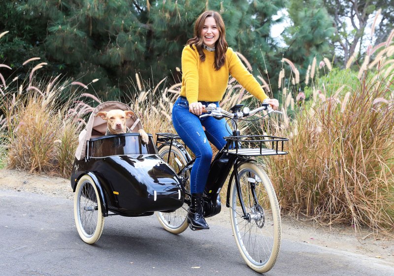 Sophia Bush takes her pup Maggie for a spin on her new Bluejay electric bicycle