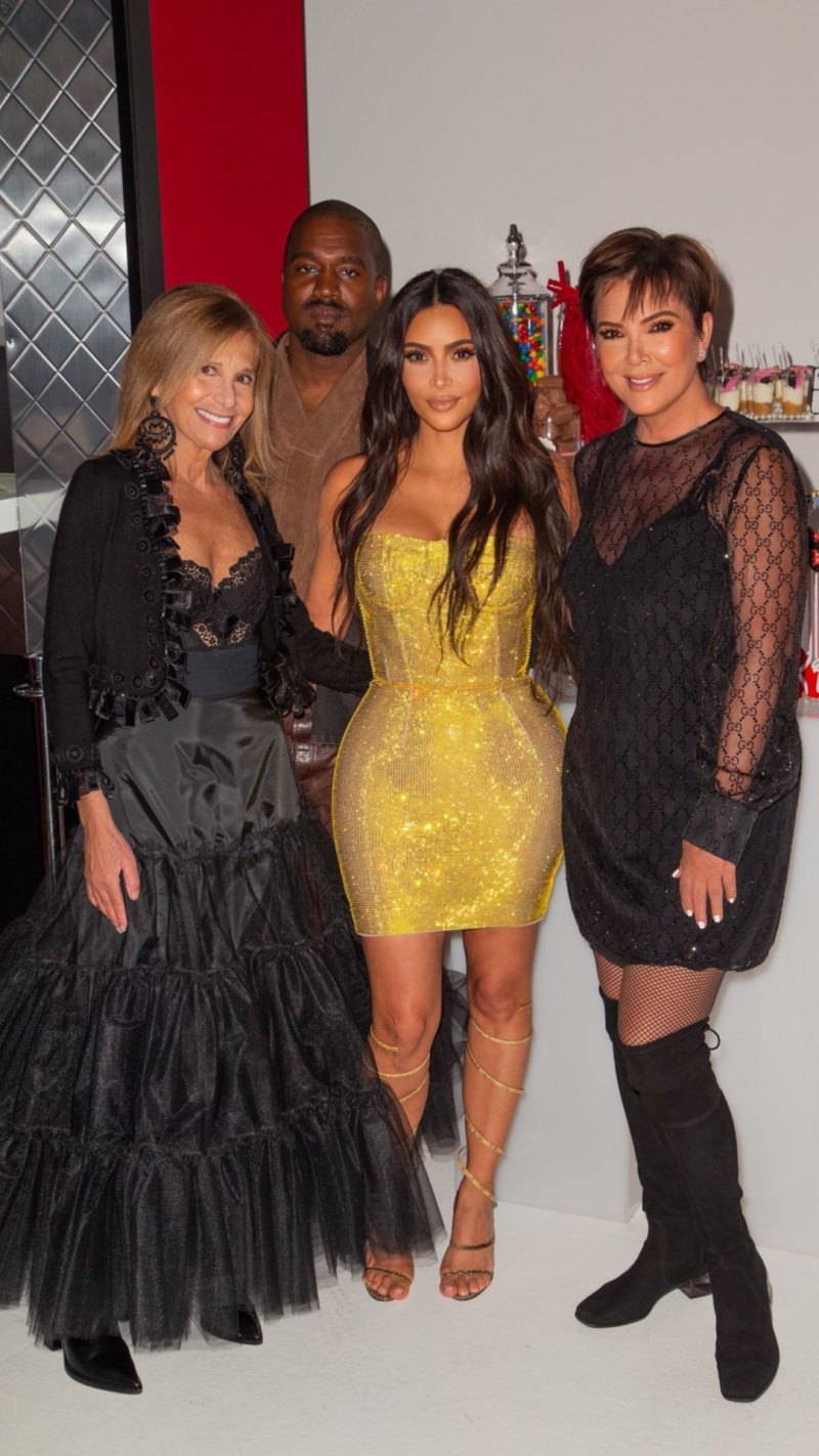 Kim Kardashian Wears Vintage Gold Dolce and Gabbana Birthday Dress Kris Jenner