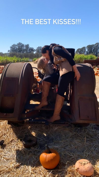 Nikki and Brie Bella a the pumpkin patch with birdie