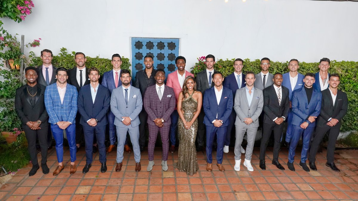 Tayshia Adams Bachelorette Contestants FRONT ROW: DEMAR, ED, CHASEN, BLAKE MOYNES, EAZY, TAYSHIA ADAMS, JOE, ZAC C., RILEY, BRENDAN, NOAHBACK ROW: BENNETT, JASON, PETER, IVAN, MONTEL, SPENCER, BEN, JORDAN C., JAY, KENNY