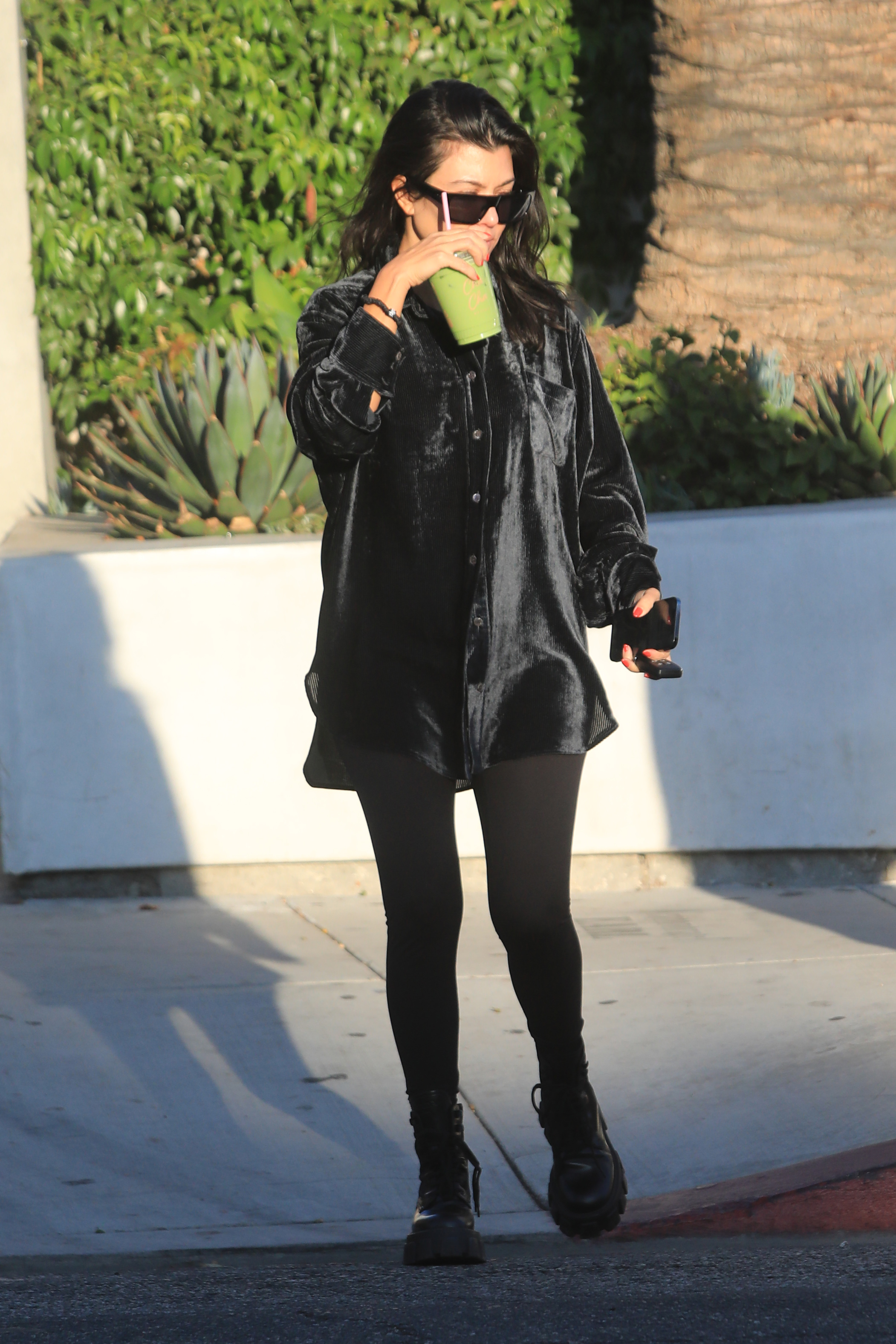 A Cool Mom! Kourtney Kardashian Looks Edgy in an All-Black Outfit With Chunky Boots