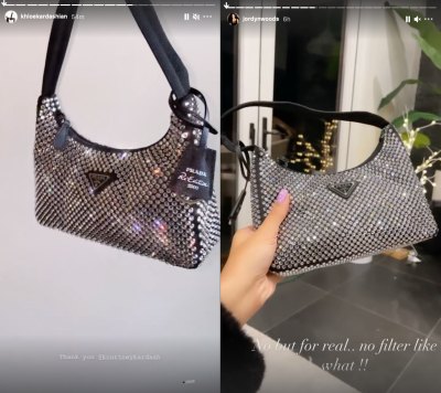 Fashion Twins! Khloe Kardashian and Jordyn Woods Are Obsessed With the Same Rhinestone Prada Bag