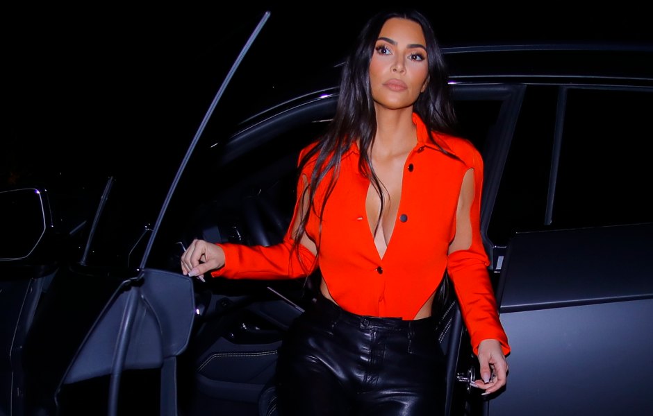 Kim Kardashian flaunts her curves in leather pants and crop top
